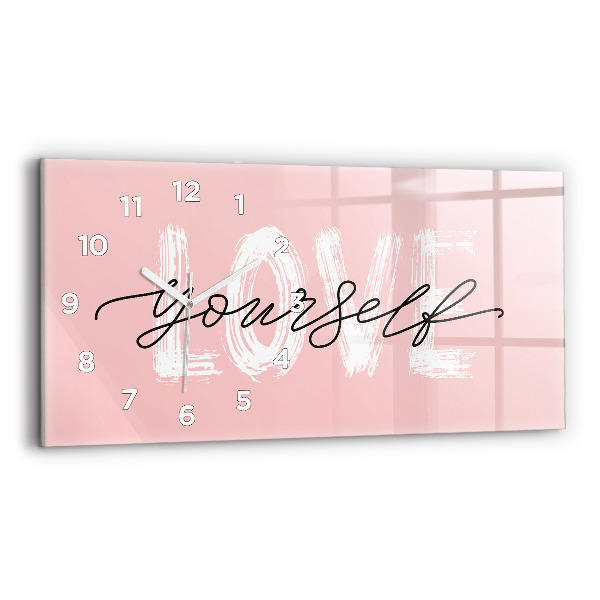 Glass wall clock rectangular The inscription Love yourself