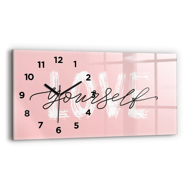Glass wall clock rectangular The inscription Love yourself