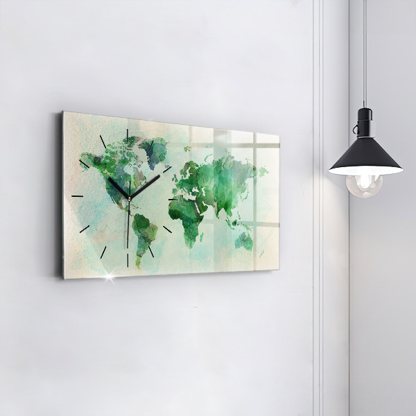 Glass wall clock rectangular Watercolor world map