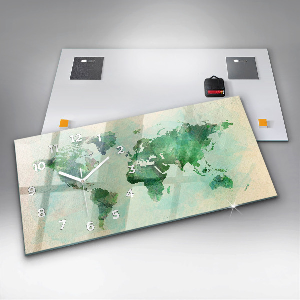 Glass wall clock rectangular Watercolor world map