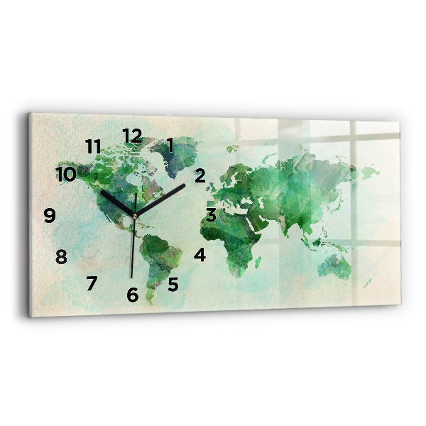 Glass wall clock rectangular Watercolor world map