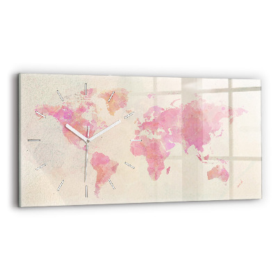 Glass wall clock rectangular Watercolor world map