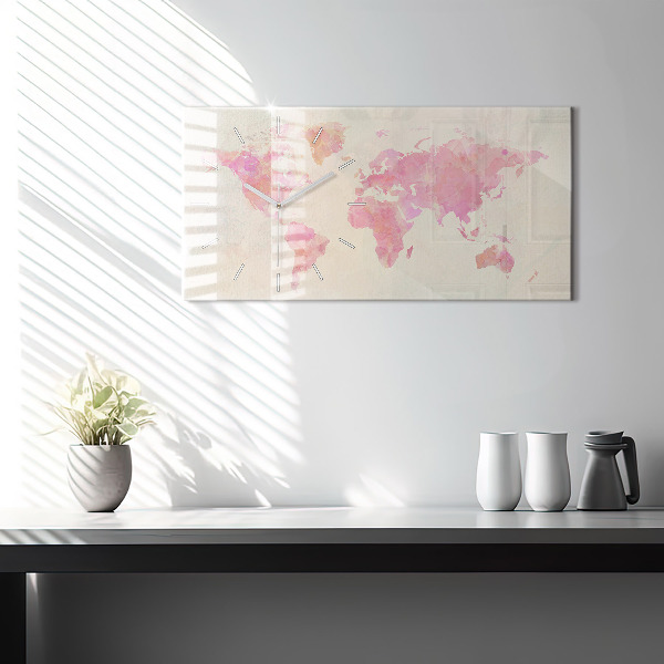 Glass wall clock rectangular Watercolor world map