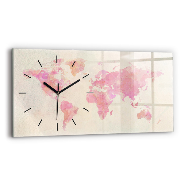 Glass wall clock rectangular Watercolor world map