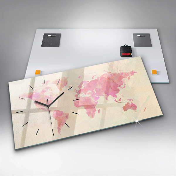 Glass wall clock rectangular Watercolor world map