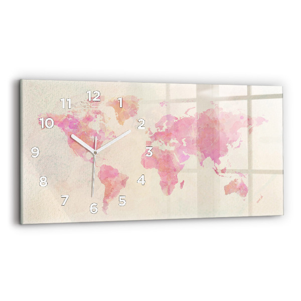 Glass wall clock rectangular Watercolor world map