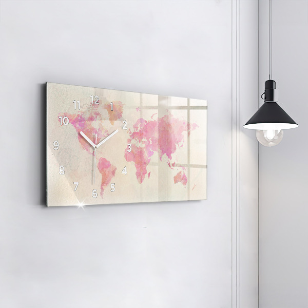Glass wall clock rectangular Watercolor world map