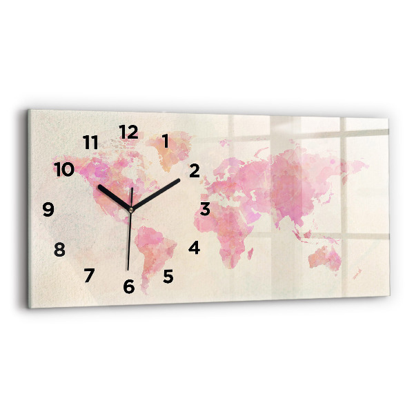 Glass wall clock rectangular Watercolor world map