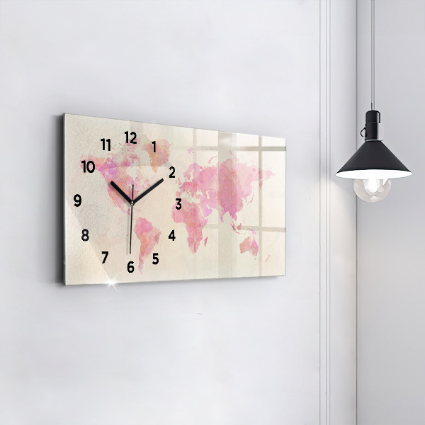 Glass wall clock rectangular Watercolor world map