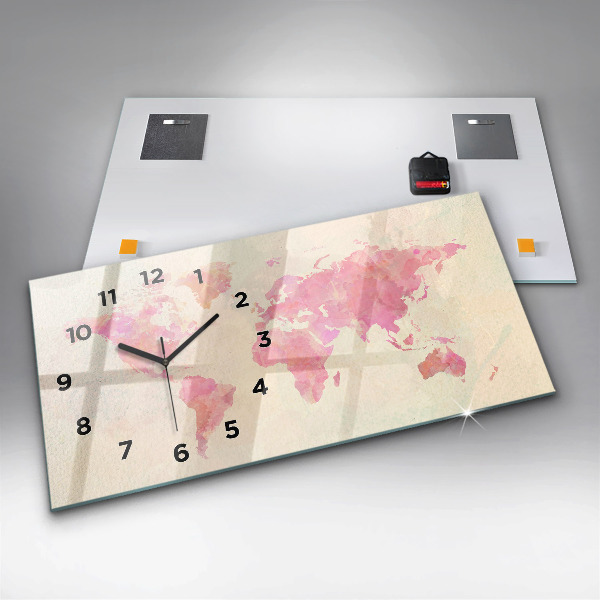 Glass wall clock rectangular Watercolor world map