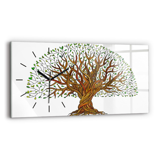Glass wall clock rectangular Tree roots