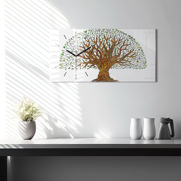 Glass wall clock rectangular Tree roots