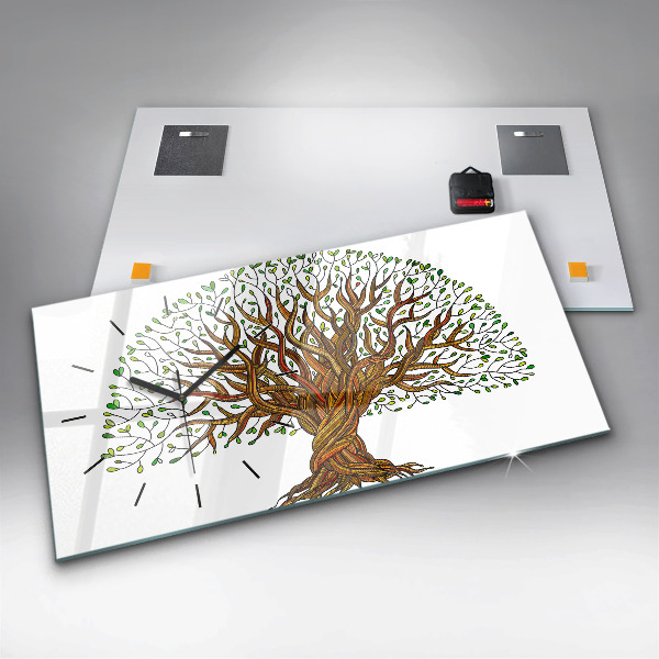 Glass wall clock rectangular Tree roots