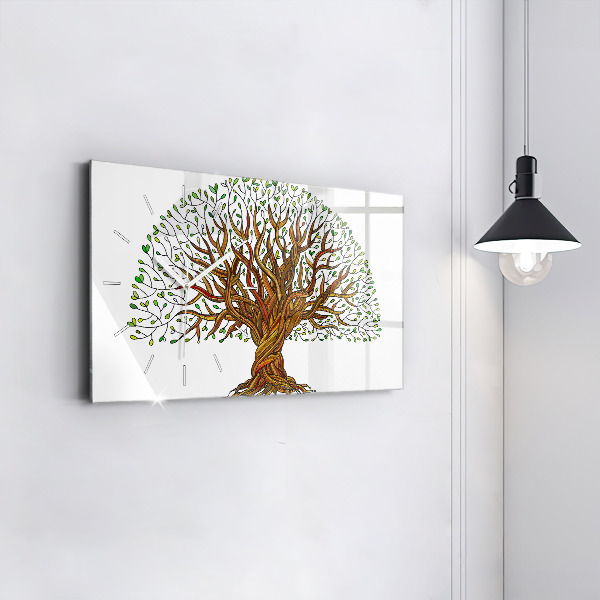 Glass wall clock rectangular Tree roots