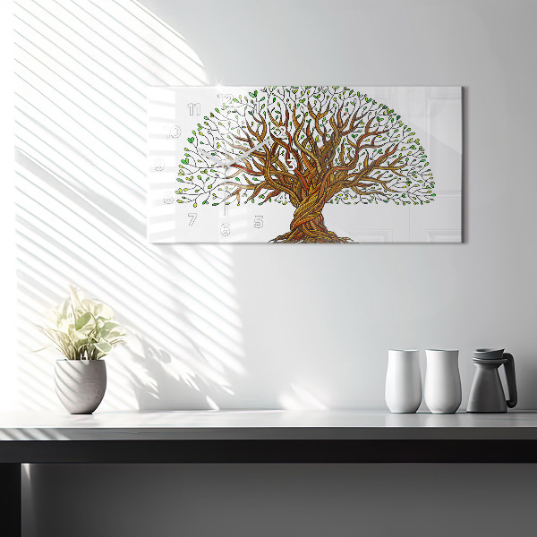 Glass wall clock rectangular Tree roots