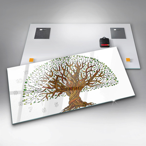 Glass wall clock rectangular Tree roots