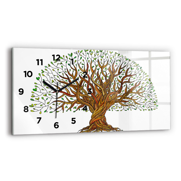Glass wall clock rectangular Tree roots