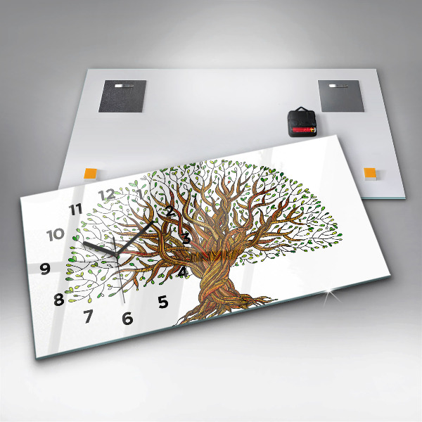 Glass wall clock rectangular Tree roots