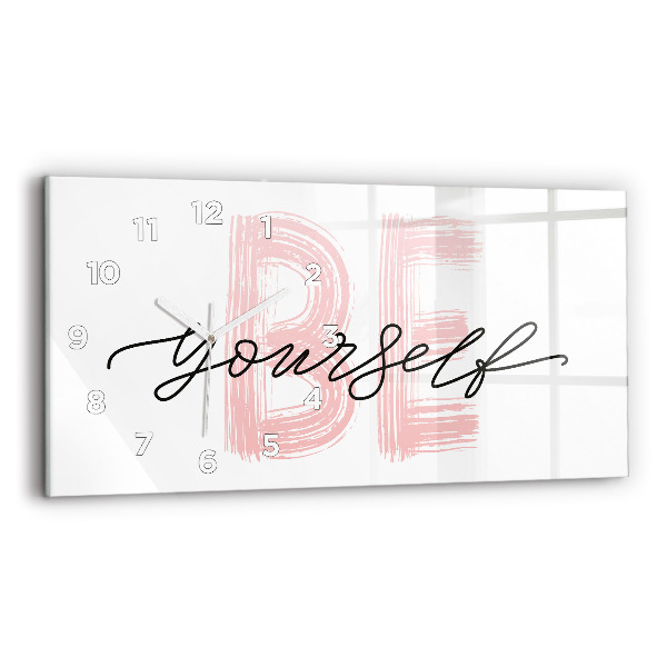 Glass wall clock rectangular The inscription Be yourself