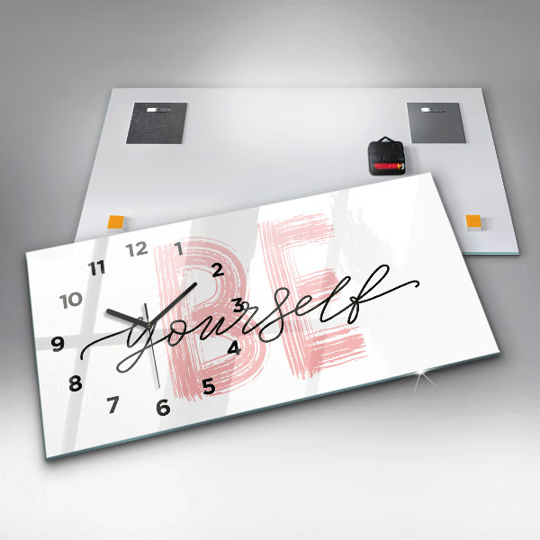 Glass wall clock rectangular The inscription Be yourself