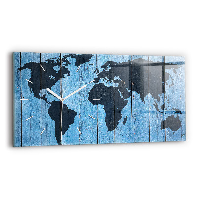 Glass wall clock rectangular World map of the board