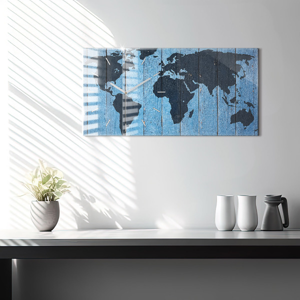 Glass wall clock rectangular World map of the board