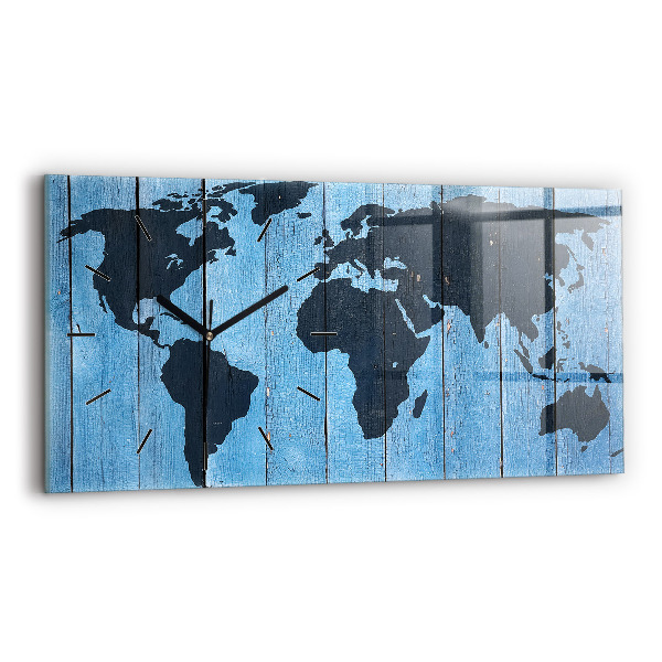 Glass wall clock rectangular World map of the board