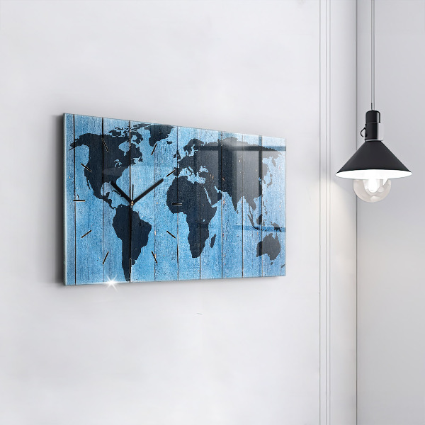 Glass wall clock rectangular World map of the board
