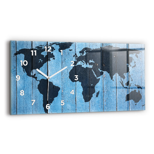 Glass wall clock rectangular World map of the board