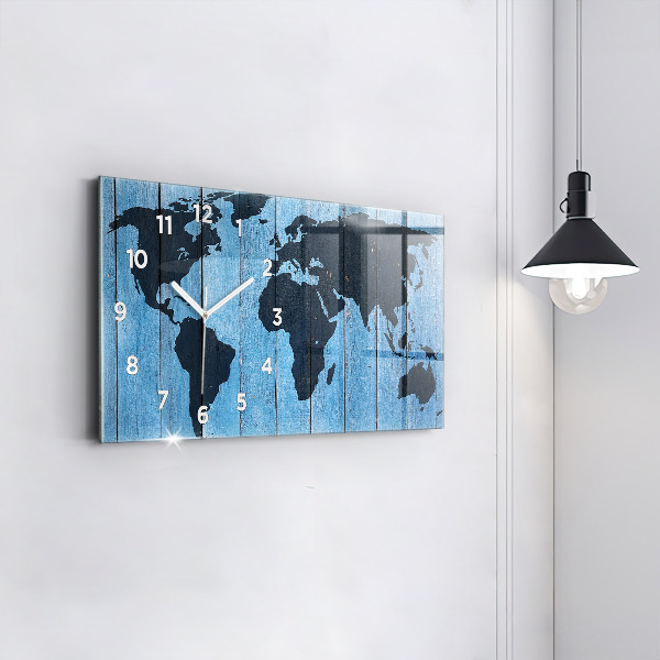 Glass wall clock rectangular World map of the board