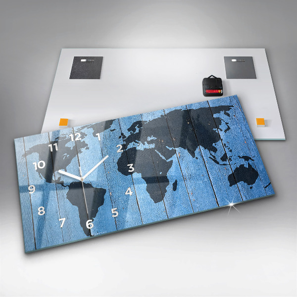 Glass wall clock rectangular World map of the board