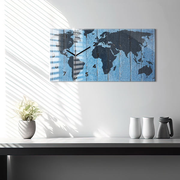 Glass wall clock rectangular World map of the board