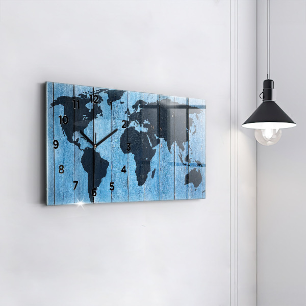 Glass wall clock rectangular World map of the board