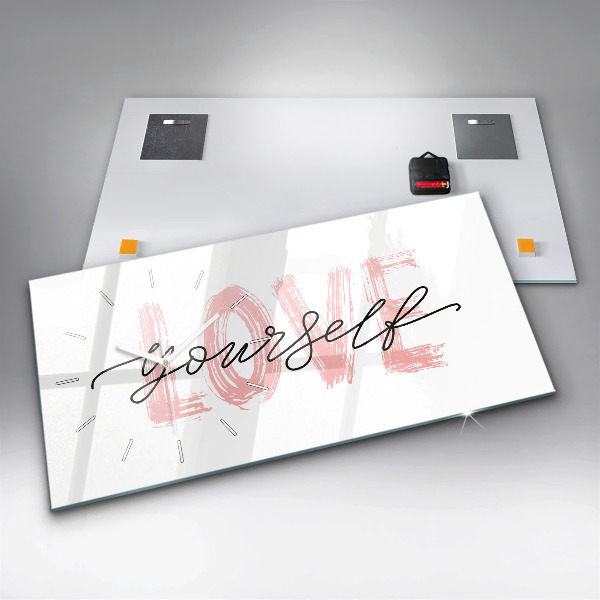 Glass wall clock rectangular Love yourself inscription