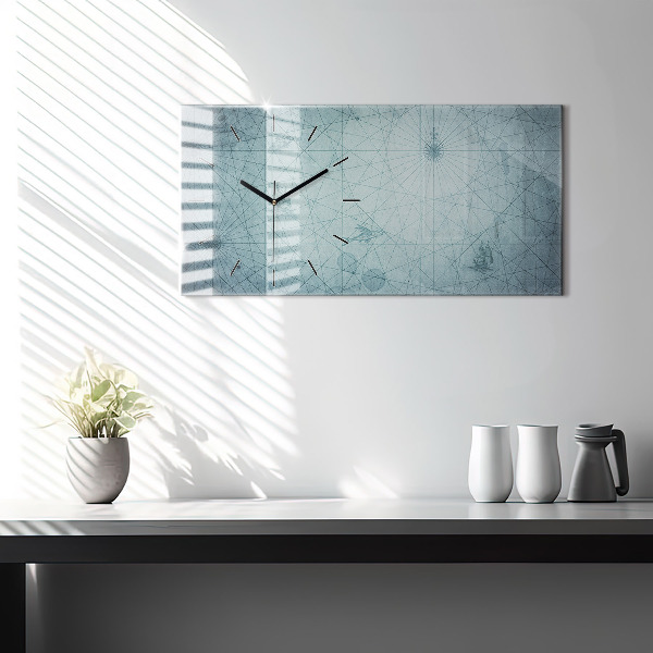 Glass wall clock rectangular Vintage Map