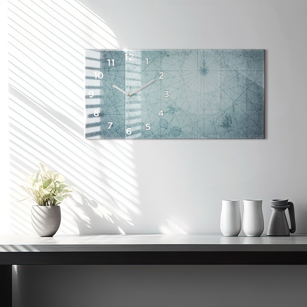 Glass wall clock rectangular Vintage Map