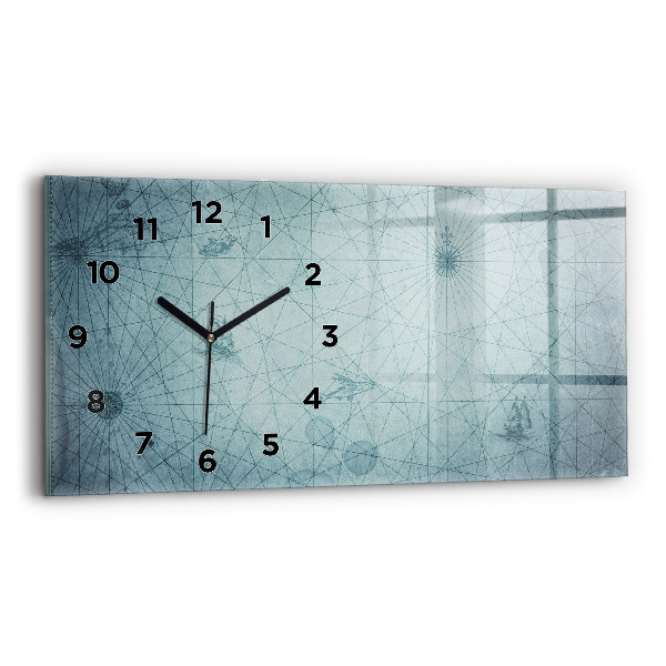 Glass wall clock rectangular Vintage Map