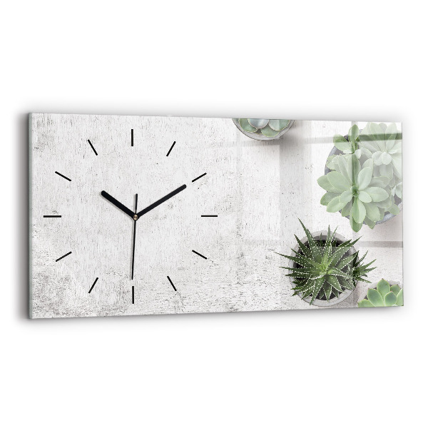 Glass wall clock rectangular Ornamental plants