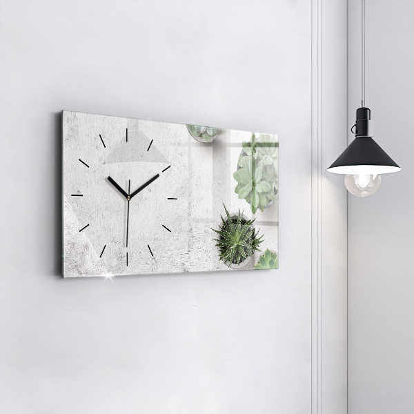 Glass wall clock rectangular Ornamental plants