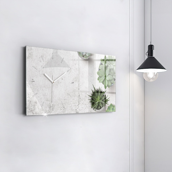 Glass wall clock rectangular Ornamental plants