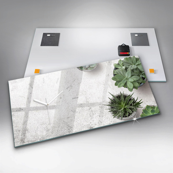 Glass wall clock rectangular Ornamental plants