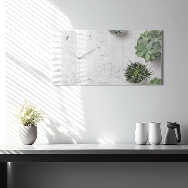 Glass wall clock rectangular Ornamental plants