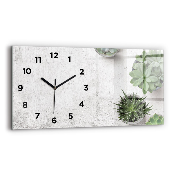 Glass wall clock rectangular Ornamental plants
