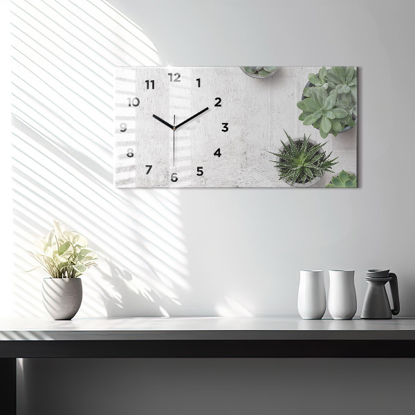 Glass wall clock rectangular Ornamental plants