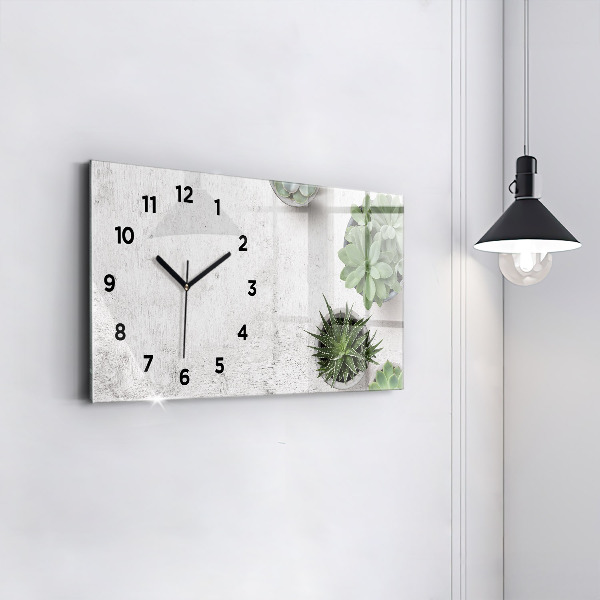 Glass wall clock rectangular Ornamental plants