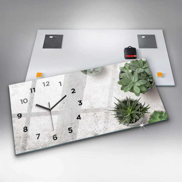 Glass wall clock rectangular Ornamental plants