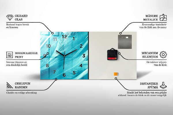 Glass wall clock rectangular Decorative marble