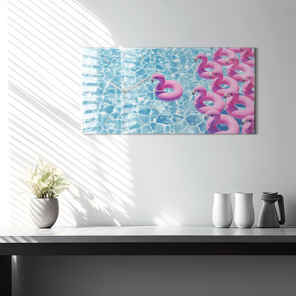 Glass wall clock rectangular Dandelions flamingos