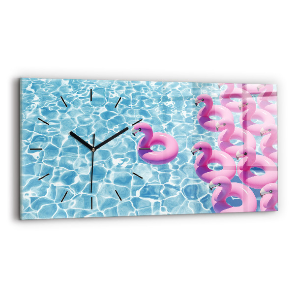 Glass wall clock rectangular Dandelions flamingos