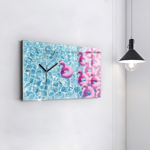 Glass wall clock rectangular Dandelions flamingos